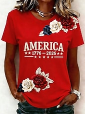  Ziua Independenței Americane Pentru femei Tricou Imprimeu Grafic Steag Scrisă Stilat Clasic Casual Manșon scurt Stil Nautic Topuri obișnuite Zilnic Albastru piscină Alb Roșu-aprins Albastru celest