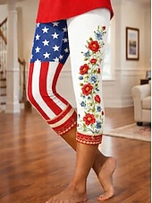 halpa Itsenäisyyspäivän Housut-itsenäisyyspäivä patrioottinen naisten chinot legginssit loma muoti katutyylinen capri korkea vyötäröhousut amerikkalainen lippu mukavuus pehmeä mukava joustava päivittäinen ulkoilma loma sininen