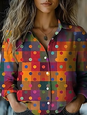 Недорогие Полосатые и геометрические блузки-Жен. Рубашка Искусственный хлопок и лен Пуговицы С принтом Загар и защита от солнца Богемия Винтаж Стиль Длинный рукав Рубашечный воротник Обычные топы Повседневные Праздники