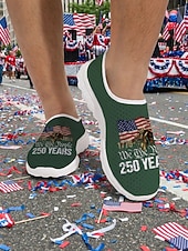  Teniși sport slip-on pentru bărbați, aniversare 250 de ani a SUA - încălțăminte confortabilă, verde militar patriotic, cu imprimeu de steag, pentru parade, 4 iulie și sărbători de vară