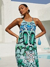 abordables robe décontractée imprimée-robe longue en satin soyeux inspirée des vacances au pays des merveilles