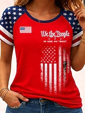  American Independence Day Women's T Shirt Print Graphic American Flag Vintage Stylish Classic Short Sleeve Crew Neck Regular Tops Daily Black White Red Summer Spring