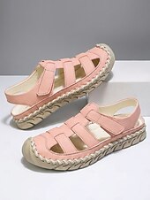 お買い得  女性-女性用オレンジのつま先閉じフィッシャーマンサンダル - ウォーキング、旅行、カジュアルな仕事の日、普段使いに最適な、手縫いの快適なスポーツサンダル
