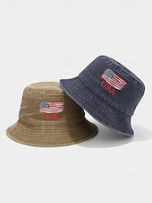 economico Accessori-Cappello a secchiello in cotone maschile dell'anniversario dei 250 anni degli Stati Uniti ricamo con bandiera USA disponibile in più colori perfetto per il Giorno dell'Indipendenza gli Stati Uniti e