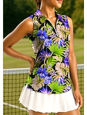 ieftine Cămașă pentru femei-Pentru femei Plante Tropical Floral Botanic Tops Tricou sport Tricou POLO Cămașă de tenis Fără manșon Fermoar UPF50+ Rezistent la UV Înaltă Elasticitate Confortabil la umezeală Respirabil Tenis