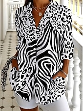 preiswerte Streifen- und geometrische Blusen-Damen Hemd Bluse Patchwork Knöpfe Druck Grafik Geometrisch Karomuster Vintage Tropisch Täglich Langarm V Ausschnitt Hemdkragen Lange Oberteile Täglich Strandbekleidung Urlaubskleidung Blau Schwarz