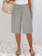 abordables Pantalones de chándal-Mujer Pantalones Capri Chinos Pantalones cortos de verano Moda Ropa de calle Casual Longitud de la rodilla Alta cintura Plano Bolsillo Cintura elástica Confortable Suave Cómodo Microelástico Exterior