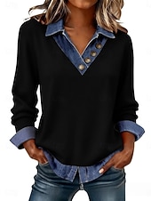 voordelige Effen Hoodies-Dames Trui-sweatshirt Lapwerk Knop Effen Casual Lange mouw Revers Normale tops Straat Dagelijks gebruik blauw Zwart Blozend Roze Donkergrijs Abrikoos Lente Herfst Winter