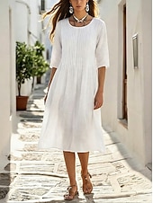 preiswerte Weißes Kleid-Damen Midikleid Shiftkleid Weißes Kleid Freizeitkleid Schwingkleid Basic Lässig Täglich Outdoor Lässiger Schnitt Einfach Kurzarm Rundhalsausschnitt Weiß Purpur Sommer Frühling