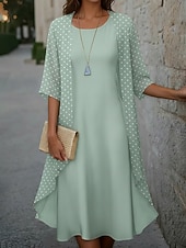 Χαμηλού Κόστους Ριγέ και γεωμετρικό φόρεμα-Γυναικεία Μίντι φόρεμα Καθημερινό φόρεμα Σετ Φόρεμα Κομψό Μοντέρνα ΕΞΩΤΕΡΙΚΟΥ ΧΩΡΟΥ Διακοπές Εξόδου Κανονικό Πουά 3/4 Μήκος Μανικιού Στρογγυλή Ψηλή Λαιμόκοψη