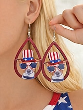 tanie Akcesoria-Amerykański 250. Jubileusz Kwiatowe Drewniane Kolczyki w Kształcie Łzy z Flagą USA lekkie Patriotyczne Biżuteria z Długimi Kolczykami dostępne w wielu stylach Casual Boho Styl na co dzień