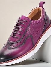 cheap Dress Sneakers-Men's Genuine Leather Fashionable Purple Dress Shoes, Unique Design for Weddings and Special Occasions