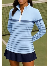 billiga Kvinnors skjorta-Dam Geometrisk Rand Skjorta Sporttröja Vandringspolotröja Tennisskjorta Långärmad Dragkedja Blommig UPF50+ UV-resistent Hög Elasisitet Fuktabsorberande Andningsfunktion Tennis Golf Pickleball Hög