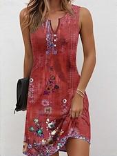 cheap Boho Dress-Women's Mini Dress Casual Dress Petite Dress Sundress Summer Dress Casual Vacation Daily Holiday Regular Fit Floral Graphic Bohemian Sleeveless V Neck Red Blue Purple Green Summer Spring