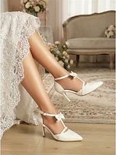 abordables novia-Zapatos de tacón de aguja altos, cómodos y de estilo vintage de los años 50 con tira en T, lazo en el tobillo y color lavanda para mujer. Ideales para bodas y eventos formales de noche.