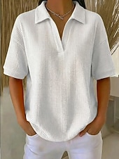 levne jednoduché tričko-Dámské Tričko Polokošile Trička Vaflově pletené topy Bez vzoru Módní stylové Základní Krátký rukáv Košilový límec Běžné topy Denní Jdeme ven Víkend Vodní modrá Černá Bílá Oranžová Trávová zelená Léto