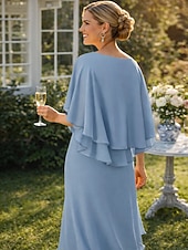 economico Lunghezza del pavimento-Due Pezzi Linea ad A Lunghezza al pavimento Abito da invitata a nozze Abito Formale Abito a Strati Abito da cerimonia per signora Mezza Manica Scollo a V Elegante Con Stola Ospite di nozze Festa di