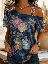 economico Maglietta Animali-Per donna Maglietta Asimmetrico Grafico Oceano Tartaruga di mare Vintage Tropicale Hawaiano Manica Corta Monospalla Collo asimmetrico Top lunghi Matrimonio in Spiaggia Quotidiano Sportivo Blu Rosa