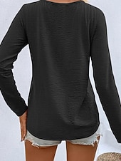 levne jednoduché tričko-Dámské Tričko Tlačítko Přední S texturou Pevná barva Módní Na běžné nošení Dlouhý rukáv Do V Dlouhé topy Denní Jdeme ven Tmavěhnědá Travní zelená Černá Bílá Rubínově červená Jaro Podzim