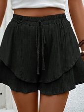 baratos Shorts esportivos-Mulheres chinês Calção Férias Moda Roupa de rua Curto Cintura Alta Tecido Frufru Multi Camadas Cintura elástica Confortável Conforto Macio Com Stretch Ao ar livre Rua Azul marinho Preto Branco Vinho