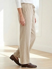 cheap Premium Linen Collection-70% Linen Women's Linen Pants Culottes Wide Leg Wide Leg Chinos Vacation Streetwear Basic Full Length Medium Waist Plain Drawstring Pocket Comfort Inelastic Daily Outdoor claret Deep Green