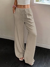abordables jambe large et taille haute-Femmes Pantalons Pantalon décontracté Droit Vacances Mode Streetwear Longueur complète Taille haute Uni Avec Poches Taille Élastique Confort Confortable Quotidien Vacances Rue Noir Kaki Printemps