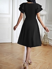 voordelige Witte jurk-Dames Halflange jurk A lijn jurk Zomerjurk Casual Dagelijks Normale pasvorm Effen Korte mouw V-hals blauw Zwart Wijn Groen Zomer Lente