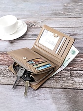 economico Portafogli-Portafoglio bifold da uomo in similpelle, opzioni multicolore, design multiscomparto di grande capacità con tasca portamonete con cerniera, porta carte sottile in stile casual per l'uso quotidiano e business casual