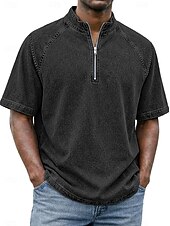 levne základní trička-SoftFade™ Pánská košile 100% bavlna s kyselinovým praním tričko krátký rukáv stojáček léto jaro jednobarevný texturovaný vintage streetwear ležérní zipová vybledlá základní ležérní domácí ulice