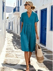 billige Casual Dresses-Women's Mini Dress A Line Dress Summer Dress Vacation Casual Boho Daily Holiday Summer Dress Regular Fit Plain Half Sleeve V Neck Blue Light Green Dark Green Light Purple Summer