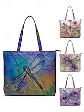 お買い得  旅行用バッグ-女性用ポリエステルトートバッグ、大容量、ジッパー開閉、トンボプリント、複数のデザイン、休暇や普段使いに最適