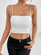 halpa Yksinkertainen säiliö-Naisten Hihaton Pusero Camisole Tank Top Tavallinen Tyylikäs Seksikäs Moderni Hihaton Nelikulmainen kaula-aukko Rajaa topit Päivittäin Pyhäpäivä Bile Musta Valkoinen Viini Rubiini Ruskea Kesä Kevät