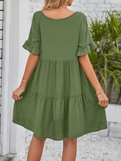 voordelige mini zwarte jurk-Dames Mini-jurk Casual jurk Katoenen jurk Zomerjurk Elegant Modieus Modern Buiten Vakantie Uitgaan Ruim Passend Effen Korte mouw V-hals Zwart Wit Leger Groen Bordeaux Zomer Lente