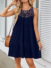economico Vestiti-Per donna Mini Abito Abiti effetto lino Vestito Estivo Abito a trapezio Abito Estivo Vacanza Casual Quotidiano Spiaggia Vestibilità comoda Semplice Senza Maniche All'americana Blu blu navy Nero Bianco
