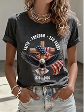  Amerikaanse onafhankelijkheidsdag Dames T-shirt Afdrukken Grafisch Amerikaanse vlag Vintage Stijlvol Klassiek Korte mouw Strakke ronde hals Normale tops Dagelijks Weekend blauw Zwart Wit Rood Zomer