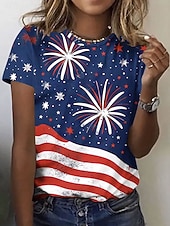  Ημέρα Αμερικανικής Ανεξαρτησίας Γυναικεία Μπλουζάκι Στάμπα Γραφική Σημαία Στυλάτο Κλασσικό Καθημερινό Κοντομάνικο Στρογγυλή Ψηλή Λαιμόκοψη Στρογγυλή Λαιμόκοψη Κανονικά μπλουζάκια Καθημερινά