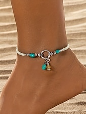 baratos Pulseira Feminina-Pulseira de tornozelo feminina estilo boêmio com miçangas coloridas de resina e pingente charmoso. Leve e prática, ideal para usar no dia a dia, em férias, resorts e no verão.