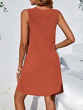 cheap Plain Dress-Women's Midi Faux Cotton Linen  Dress Shift Dress Summer Dress Casual Daily Regular Fit Plain Sleeveless Crew Neck Blue Orange Green Summer