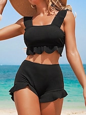 abordables Conjuntos de bikini-Mujer Bañadores Bikini 2 piezas Falda Traje de baño Delgado Espalda al Aire Vacaciones Ropa de playa Color sólido Cuchara Sin Mangas Trajes de baño