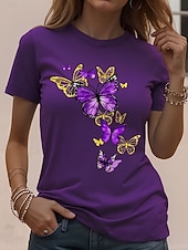  Dames T-shirt Afdrukken Grafisch dier Vlinder Vintage Stijlvol Klassiek Korte mouw Strakke ronde hals Ronde hals Normale tops Dagelijks Weekend Wit Blozend Roze Hemelsblauw Licht Paars Paars Zomer