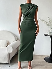 preiswerte Einfaches Kleid-Damen Maxikleid Abschlussballkleid Partykleid Freizeitkleid Cocktailkleid Elegant Mode Modern Outdoor Abendgesellschaft Party Normale Passform Einfach Ärmellos Hoher Ausschnitt Schwarz Burgunderrot