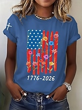  Onafhankelijkheidsdag Amerikaanse Jubileum Patriottische Dames T-shirt Print Grafisch Letter Amerikaanse Vlag Stijlvol Klassiek Casual Korte Mouw Crew Neck Reguliere Tops Dagelijks Blauw Zwart Wit