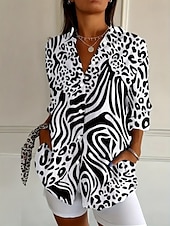 billiga Randiga och geometriska blusar-Dam Skjorta Blus Lappverk Knappar Mönster Grafisk Geometrisk Rutig Vintage Tropisk Dagligen Långärmad Tröjkrage Långa toppar Dagligen Blå Svart Rubinrött Marinblå Orange Sommar Vår