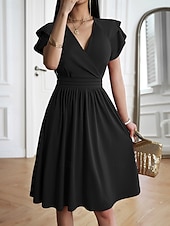 voordelige Witte jurk-Dames Halflange jurk A lijn jurk Zomerjurk Casual Dagelijks Normale pasvorm Effen Korte mouw V-hals blauw Zwart Wijn Groen Zomer Lente