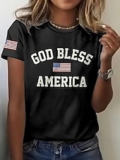  Självständighetsdag Patriotiska Kvinnors T-shirt Tryck Grafisk Bokstav Amerikansk Flagga Stilren Klassisk Avslappnad Kort Ärmd Rundhals Vanliga Toppar Daglig Blå Svart Röd Sommar Vår