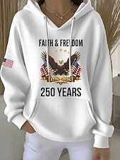  独立記念日 アメリカン アニバーサリー 愛国的な 女性用 プルオーバーフーディー スウェットシャツ グラフィック レター カジュアル 長袖 フード付き レギュラー トップス カジュアル デイリーウェア スポーツ ブラック ホワイト レッド 春 秋