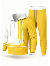 levne teplákové soupravy-Pánské Kapuce Tepláková souprava Dvoudílná tepláková souprava Šňůrky Zapni Barevné bloky Celotělové oblečení Podzim Zima Žlutá Červená Určení Venkovní Cestování Lehká váha Módní Dlouhý rukáv Sport