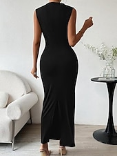 preiswerte Einfaches Kleid-Damen Maxikleid Abschlussballkleid Partykleid Freizeitkleid Cocktailkleid Elegant Mode Modern Outdoor Abendgesellschaft Party Normale Passform Einfach Ärmellos Hoher Ausschnitt Schwarz Burgunderrot
