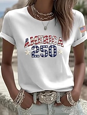  Americký den nezávislosti Dámské Tričko Tisk Grafika Vlajka stylové Klasické Na běžné nošení Krátký rukáv Tričkový Kulatý Běžné topy Denní Vodní modrá Bílá Rubínově červená Léto Jaro