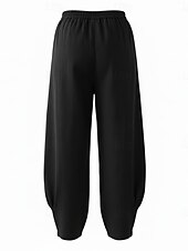 preiswerte Premium-Leinen-Kollektion-Damen-Leinenhose aus 70 % Leinen, weites Bein, Chino-Stil, Sommerhose, Urlaubshose, Streetwear, Basic, lange Länge, mittlere Bundhöhe, schlicht, Tasche, elastischer Bund, bequem, komfortabel, nicht elastisch, für Alltag, Outdoor, Straße, Bordeauxrot, Azur